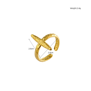 Detail view of gold stainless steel ring with hammered texture and 2.4g weight