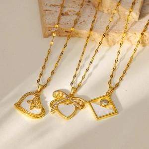 Verguld Koperen Hart Kunstparelmoer Hanger Halsketting Zirconia Vlinder Strik Sleutelbeinketting Voor Vrouwen Sieraden
