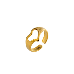 Minimalist gold heart open ring in stainless steel with adjustable geometric design