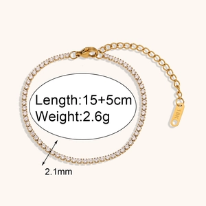 Classic 18K gold plated tennis bracelet with 2mm cubic zirconia and lobster clasp