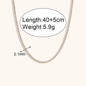 2.1mm 18K gold plated stainless steel tennis necklace with continuous white zircon stones