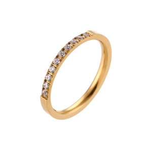 Anello minimalista in acciaio inossidabile placcato oro 18K con fila di zirconi lucidi