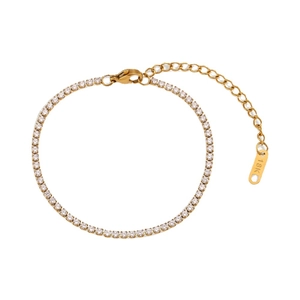 18K gold plated tennis bracelet with 2mm zircon stones and lobster clasp closure