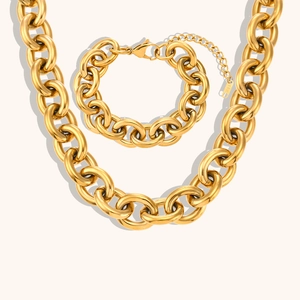 Set Collana e Bracciale a Catena Tonda Grossa Hip Hop Esagerato Acciaio Inossidabile Placcato Oro 18K Gioielli Punk per Donna