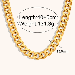 Polished 13mm thick Cuban link chain necklace in 18K gold plated stainless steel