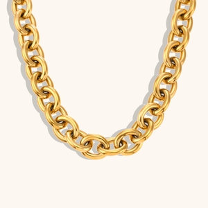 Collana a catena a maglie grosse in acciaio inossidabile placcato oro 18K stile punk