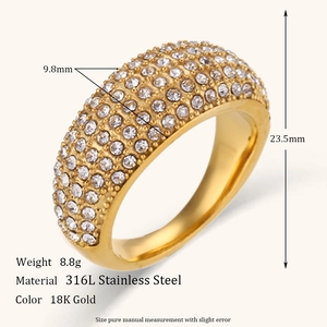 Bague large en acier 316L plaqué or 18 carats avec pavé de pierres de zircone