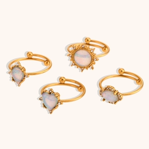 Anillo Ajustable de Acero Inoxidable 316L Chapado en Oro 18K con Ópalo Corazón Sol Joyería de Moda para Mujer