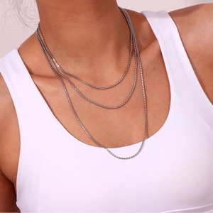 Collier à trois rangées de chaînes box en argent pour femme, bijou minimaliste multicouche