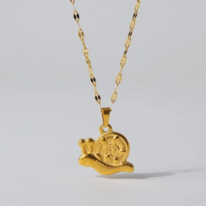 18K gold plated stainless steel snail pendant necklace with irregular texture