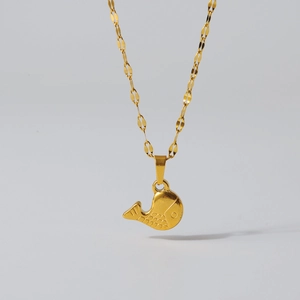 18K gold plated stainless steel necklace featuring a textured fish pendant in golden finish