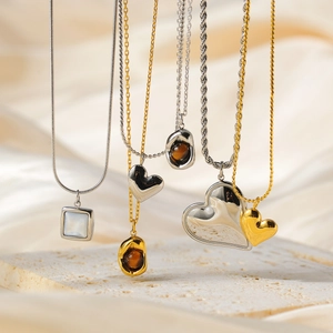 Stainless Steel Heart Shell Tiger Eye Stone Pendant Necklace For Women Elegant Gold Silver Plated Jewelry Gift No Rust Choker