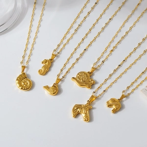 Stainless Steel Animal Pendant Necklace 18K Gold Plated Sea Snail Elephant Horse Seahorse Whale Marine Life Charm Jewelry For Women