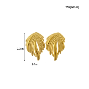 Detailansicht der goldenen Flügel-Ohrringe mit feiner Federstruktur und genauen Maßen