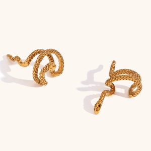 Minimalist 18K gold plated stainless steel snake ear cuffs with scale texture