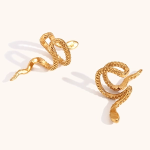 Elegant 18K gold plated stainless steel snake ear cuffs with realistic scale texture