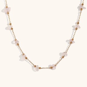 Collier minimaliste en acier inoxydable plaqué or 18 carats avec pierres roses