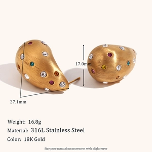 Pendientes de gota en acero inoxidable chapado en oro de 18K con cristales mixtos