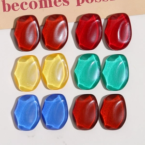 Polished colorful resin geometric stones with cat-eye effect for DIY jewelry making