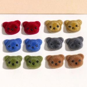 Cute Velvet Flocking Bear Head Resin Patch DIY Earring Jewelry Accessory Phone Case Decoration For Handmade Women Kids