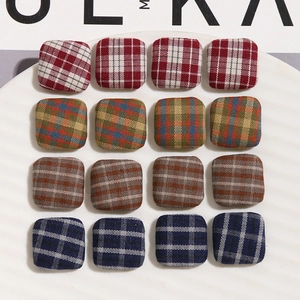 Set of 16 square plaid fabric buttons in four vintage colors for DIY sewing accessories