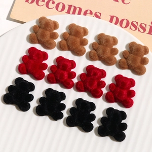Detail of DIY flocking velvet mini bears in dark red, brown, and black for jewelry making