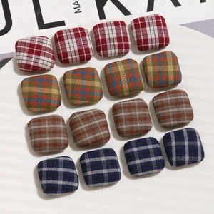 French style square fabric plaid buttons for DIY hair accessories and vintage fashion decor