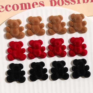 Cute Flocked Bear Resin Patches For DIY Earrings Hair Clips Phone Case Decoration Mini Teddy Bear Flocking Accessories