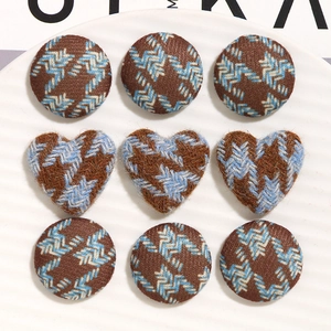 Houndstooth Fabric Wrapped Buttons For DIY Jewelry Making Vintage Round Heart Shape Wool Tweed Clothes Accessories