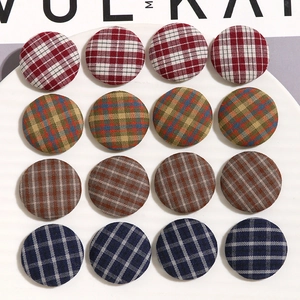 Retro Plaid Fabric Covered Buttons For DIY Hair Clips Jewelry Accessories Circular Gingham Checkered Fabric Wrapped Decorative Buttons