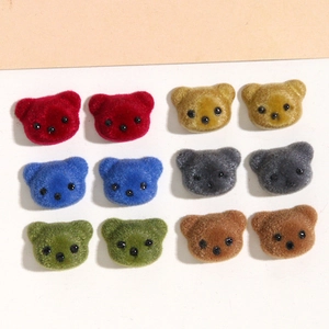 Colorful flocked bear resin charms for DIY jewelry making and phone case accessories