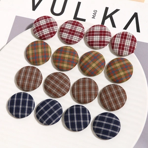Set of 16 classic plaid fabric-covered buttons for DIY hair clips and jewelry making