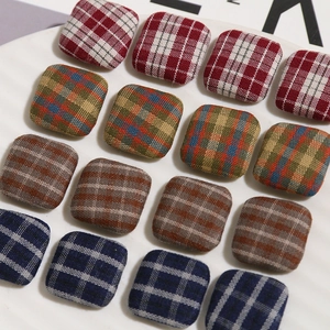 French style square fabric checkered buttons for DIY hair clips and retro accessories