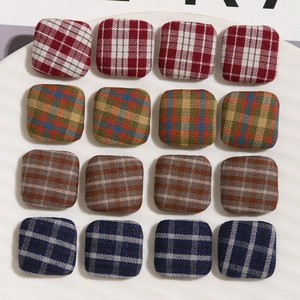 Vintage French Style Square Plaid Fabric Covered Buttons DIY Handmade Jewelry Accessories Material For Clothing Hair Clips