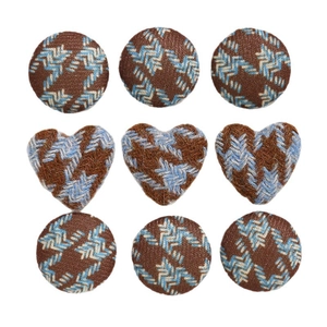 Houndstooth fabric round and heart shaped decorative buttons for DIY jewelry and crafts