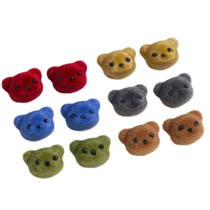 Colorful flocking bear head charms set for DIY jewelry and accessories making