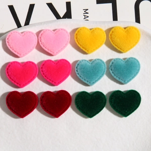 Colorful velvet heart-shaped flocking patches for DIY hair accessories and clothing decor