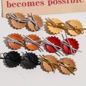 Botones redondos de madera vintage con lazos metálicos para accesorios de cabello DIY