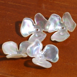 Iridescent four-petal flower resin beads with center hole for DIY jewelry making