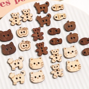 Creative wooden animal buttons featuring cat and bear shapes for DIY handmade accessories