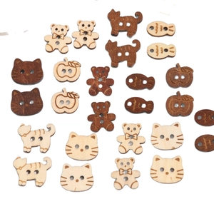 Creative wooden animal buttons in bear, cat, and fish shapes for DIY jewelry making
