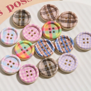 Colorful checkered wooden buttons in diverse patterns for DIY clothing and hat accessories