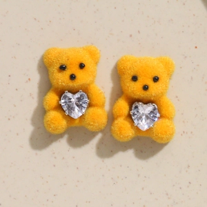 Gelbe beflockte Bären-Anhänger mit Herz-Zirkonia für DIY-Schmuck und Haarschmuck-Zubehör