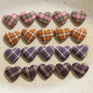 Vintage Plaid Fabric Covered Heart Buttons For Sewing Cute DIY Apparel Decor Accessory Retro Plaid Pattern Heart Shaped Button