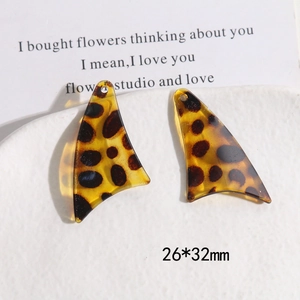 Close-up of leopard print acrylic leaf charms for DIY earrings measuring 26x32mm