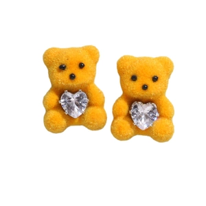 Beflockte orangefarbene Bären-Ohrringe mit Herz-Zirkon, niedliches Accessoire für DIY-Schmuck
