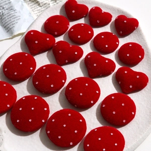 Red velvet polka dot heart and round DIY charms for jewelry making and hair accessories