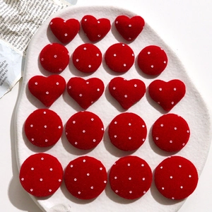 Red Flocked Fabric Polka Dot Heart Round Buttons For DIY Jewelry Making Accessories Hair Clips Clothing Decoration