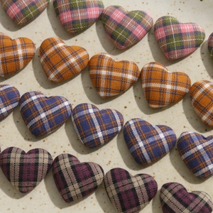 Cute plaid heart fabric buttons in various colors for DIY hair accessories and clothing
