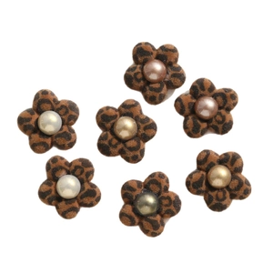DIY leopard print flocking flower accessories with central pearls for hair and jewelry crafts